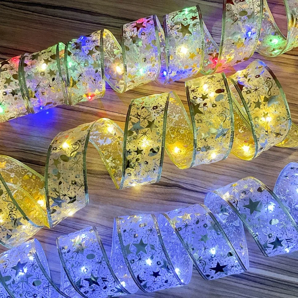 Aswesaw Christmas Tree Decoration 10m LED ribbon Fairy Lights Strings Christmas Ribbon With LED Navidad New Year 2023 Home Decor