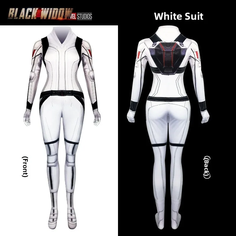 

Bla Widow Nataa War Suit Косплей Хэллоуин Цельный костюм Белый Размер 3XSS2L Женский облегающий костюм