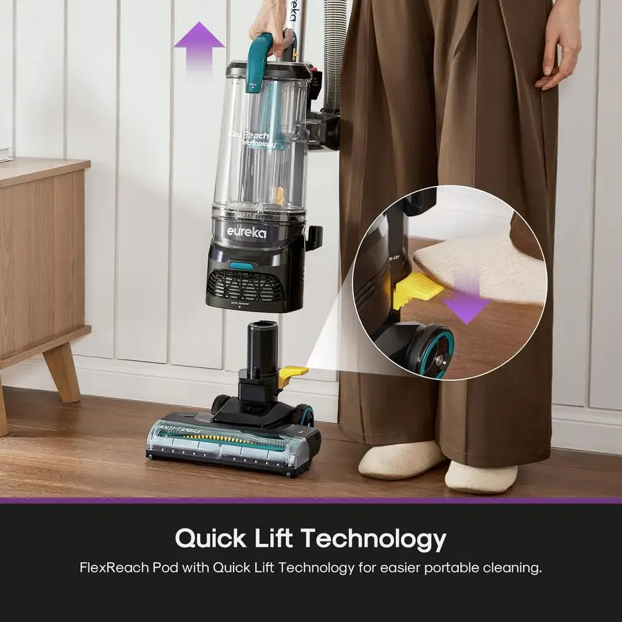 Aspirapolvere verticale senza sacco FlexReach Plus per la casa, aspirapolvere per animali domestici per moquette e pavimenti duri, aspirapolvere sollevabile con pavimento tipo Se