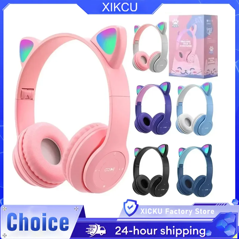 P47M Auriculares inalámbricos con Bluetooth Gamer Cat Luz LED Auriculares con cancelación de ruido Auriculares inalámbricos Auriculares Bluetooth
