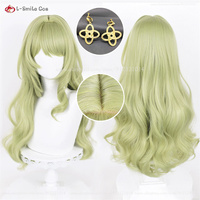 Mobius Cosplay Wig 80cm Long Cyan Green Curly Wigs Mobius Anime Cosplay Wigs For Women Heat Resistant Halloween Hair + Wig Cap