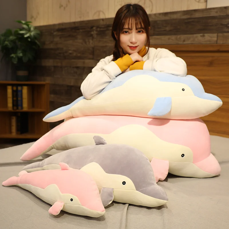 Kawaii 35-130CM Big Size Dolphin Plush Toys Lovely Stuffed Soft Animal Pillow Dolls Girls Sleeping Cushion Gift