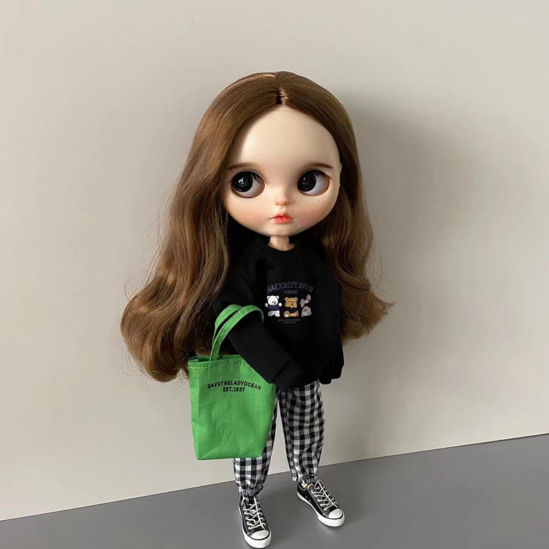 New Arrival Blythe Clothes Fashion Bear Sweater and Pants Bag Suit for Blyth 30cm 1/6 Dolls Azone Licca Doll Accessories