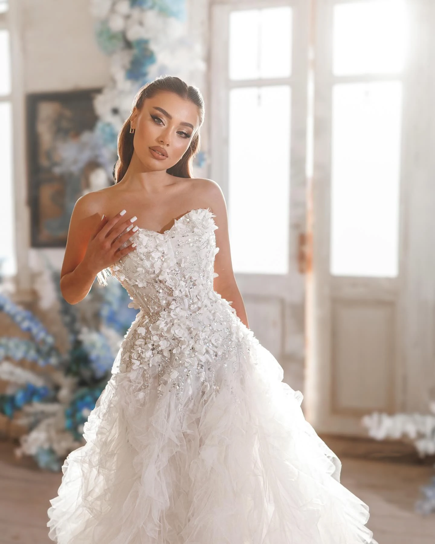 فساتين زفاف رائعة بدون حمالات مزينة بفساتين الزفاف ترتر كشكش ذيل الأميرة حورية البحر مخصصة فيستدوس دي نوفيا #5