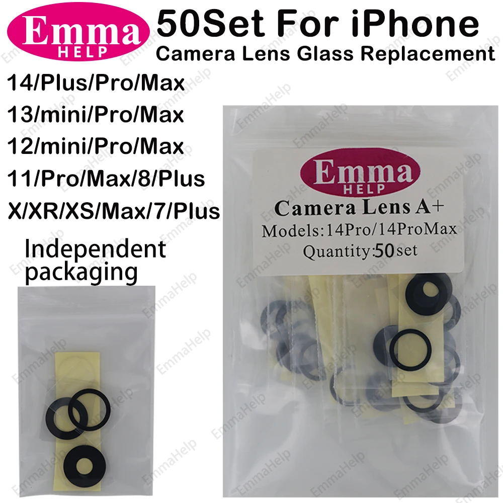 50Set Rear Camera Glass for iPhone 13 Pro Max 11 14 Plus Mini 7 8 X XS XR 12 Pro Max Back Camera Lens Replacement Part Wholesale