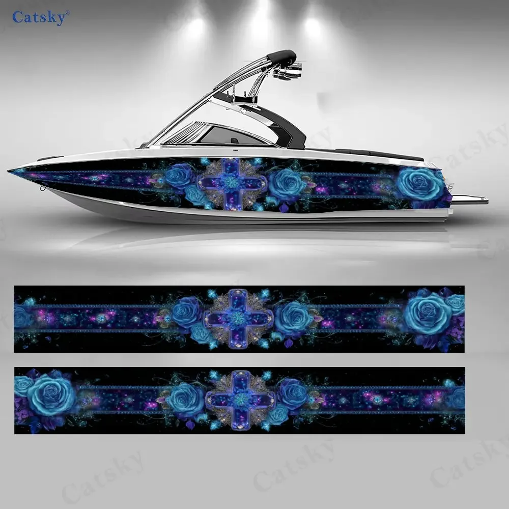 2Pcs Starry Bow Rose Boat Stickers, PVC Waterproof Durable Vinyl Wrap Decals for Fishing Boats, Durable and Stylish Design