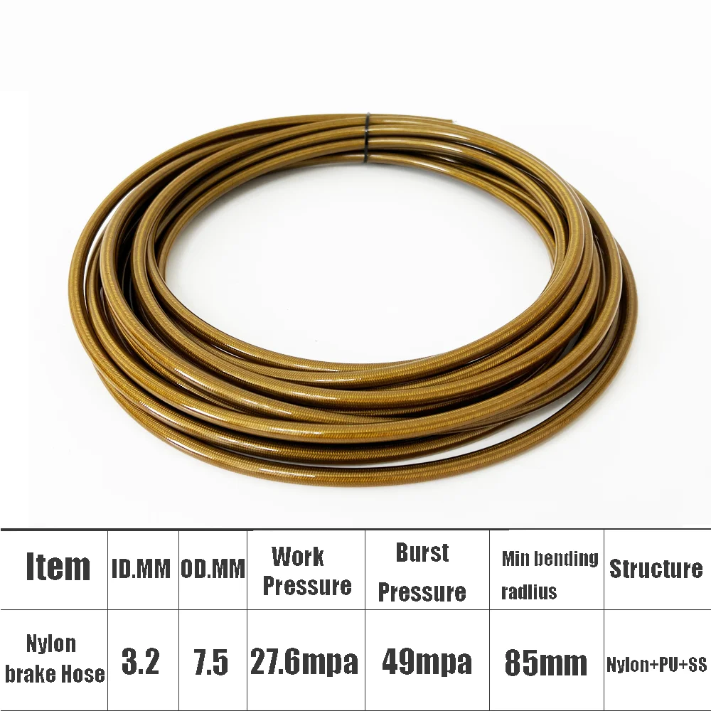 1M2M3M5M8M10M głęboki żółty motocykl pleciony wąż benzynowy ze stali nierdzewnej hydrauliczny wąż paliwowy wąż sprzęgła hamulec nylonowy materiał AN3