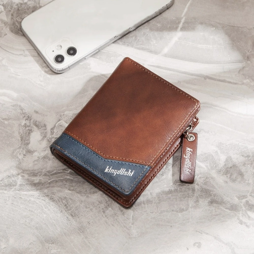 

Portable Vintage Short PU Wallet Casual Card Brand Business Clutch Bag Zipper Large Capacity Men ID Card Holder Women