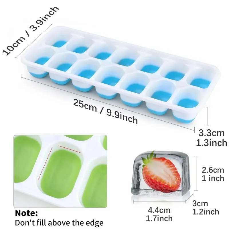 14 Grids Ice Cube Trays Reusable Silicone Ice cube Mold Fruit Ice Maker with Removable Lids Kitchen Tools Freezer Summer Mould