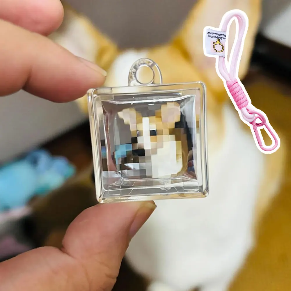 1Pcs Clear Acrylic Pixel Filter Keychain Transparent Mosaic World Window Couple Anniversaries Graduation Mementos with Lanyard