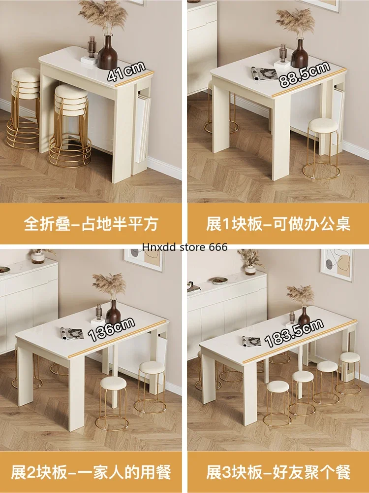 Cream wind solid wood folding dining table retractable household small apartment dining chair combination rectangle image 3