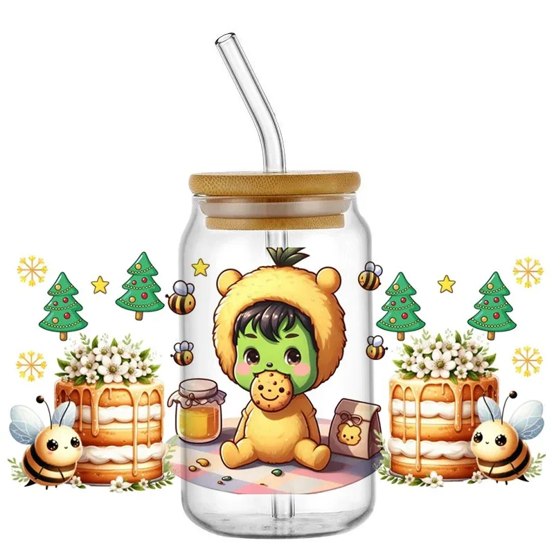 

3D Christmas Monster Baby Decal Washable UV DTF Cup Wrap for 16oz Libbey Glasses DIY Xmas Pattern Mug Transfer Sticker