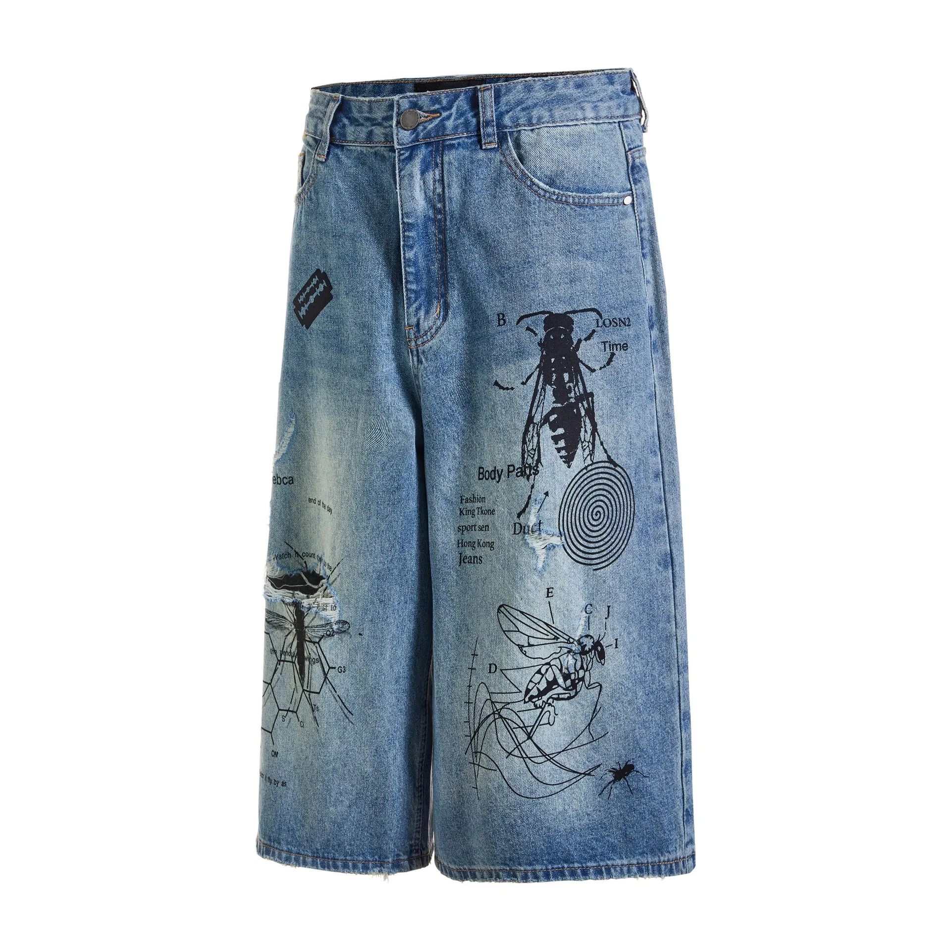 MADE EXTREME Retro Street Graffiti Jorts Destroys Wormhole Cropped Jeans