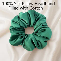 100% Mulberry Silk Hair Scrunchies Silk Pillow Headband Filled with Cotton Women Elastic Ponytail Hair Care Width 6CM