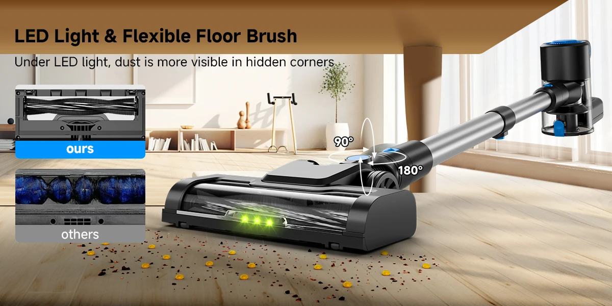 Honki 78KPa Powerful Cordless Vacuum Cleaner LED Display 45Mins Self Standing Stick Vacuum 1.5L Large Dust Cup for Pet Hair Carpet Floor