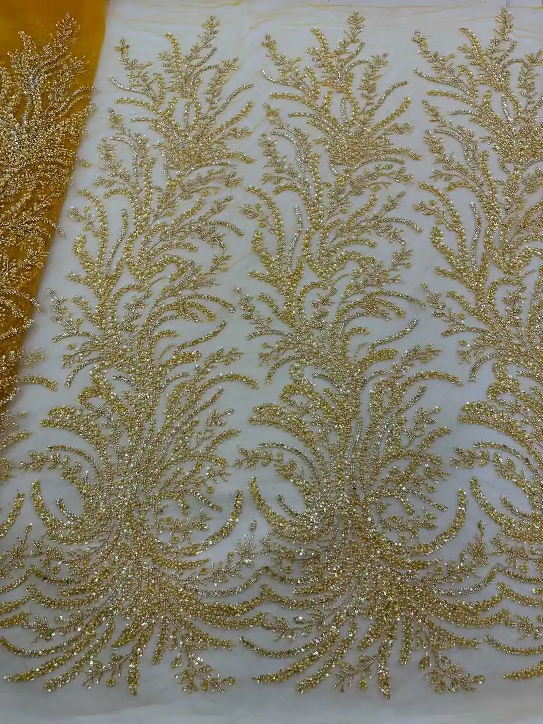 

Gold African Sequins Lace Fabric Nigerian French Heavy Lace 2026 High Quality Embroidery Beads for Wedding Dress Sewing