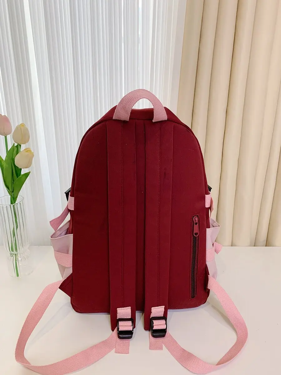 Color-Blocked Multi-Pocket Double-Shoulder Backpack For Women, Fashionable And Versatile, Large Capacity, Suitable For High Scho
