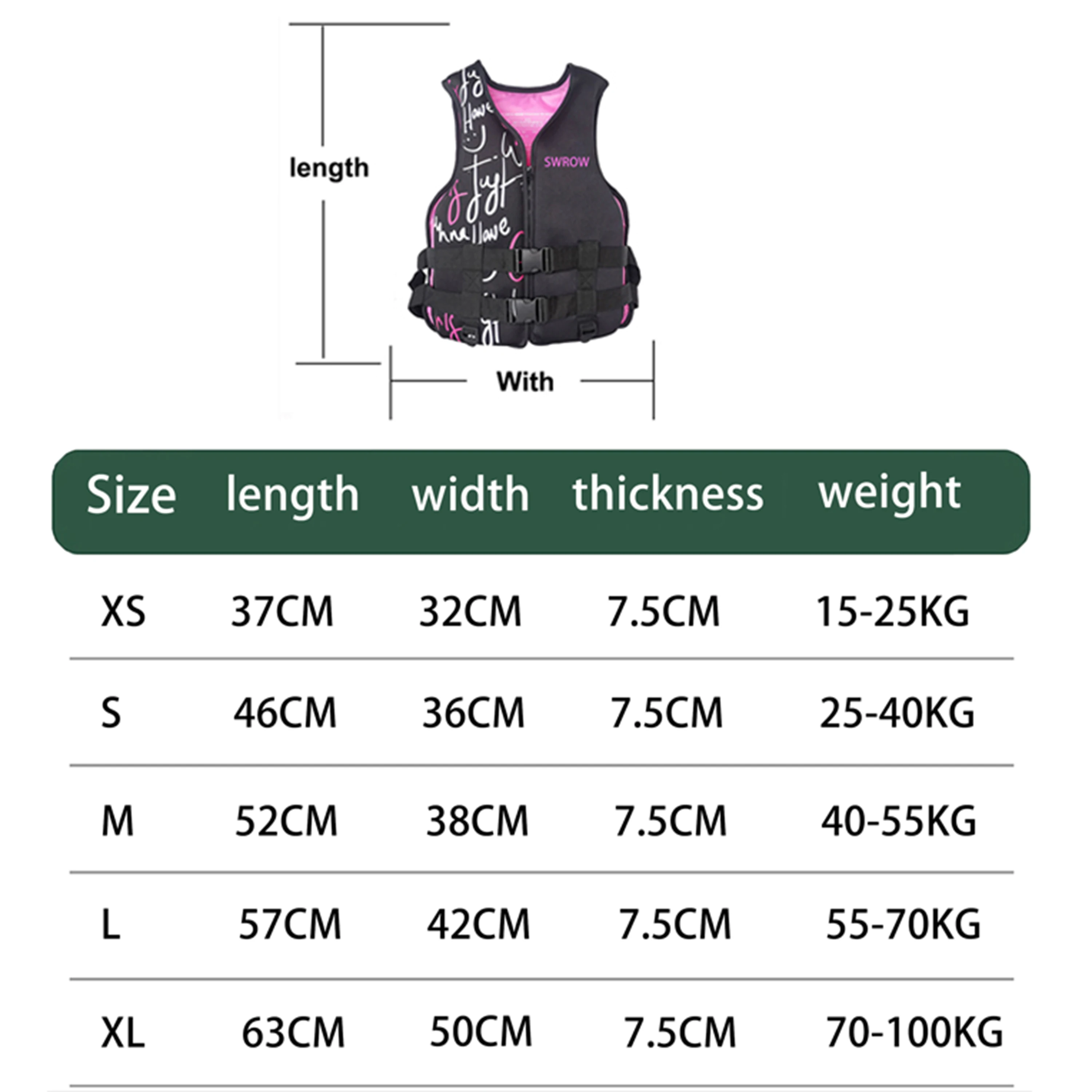 Life Jacket Neoprene Buoyancy Swimming Drifiting Boating Kayaking Vest for Adult Youth Men Women Water Sports Kayak Life Vest