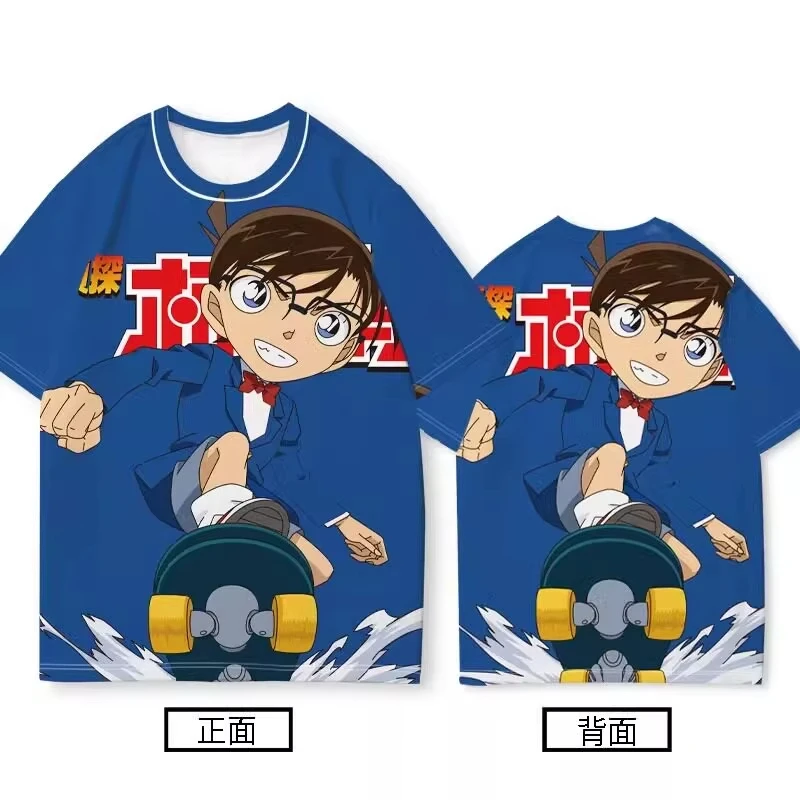 

2026 New Summer Detective Conan Parent-Child T-Shirt, Conan Skateboarding Graphic, Unisex Anime Clothing for Kids & Adults