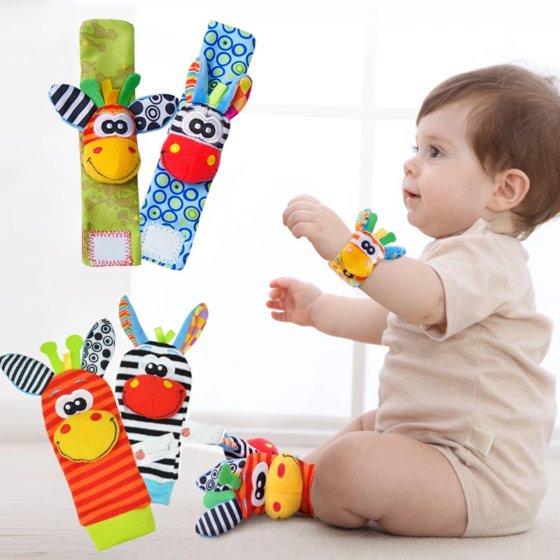 Cartoon Plush Socks Wrist Strap Rattles Baby Toys Newborn Infant Kids Animal Sock Foot Finder Toy Gift Soft Rattle 0-36 Months