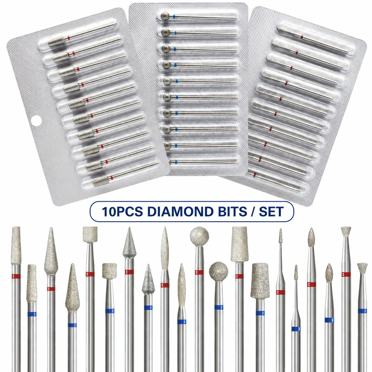 10Pcs 3/32" Diamond Nail Drill Bits  Rotary Milling Cutters for Electric Manicure & Cuticle Removal