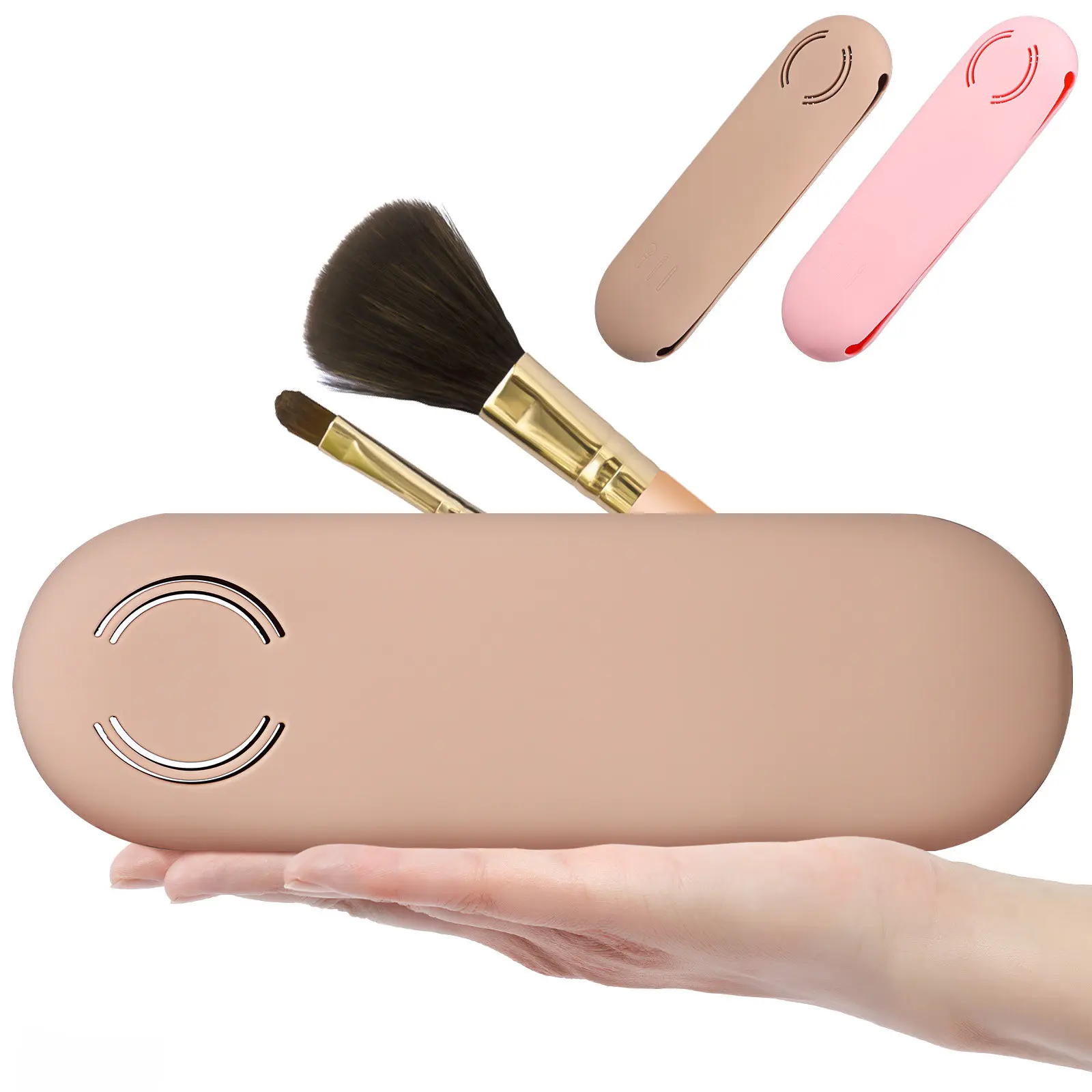 2Pcs Makeup Brush Storage Case Silicone Wear-Resistant Holder Portable Travel Essentials Organizer Makeup Tool Bag