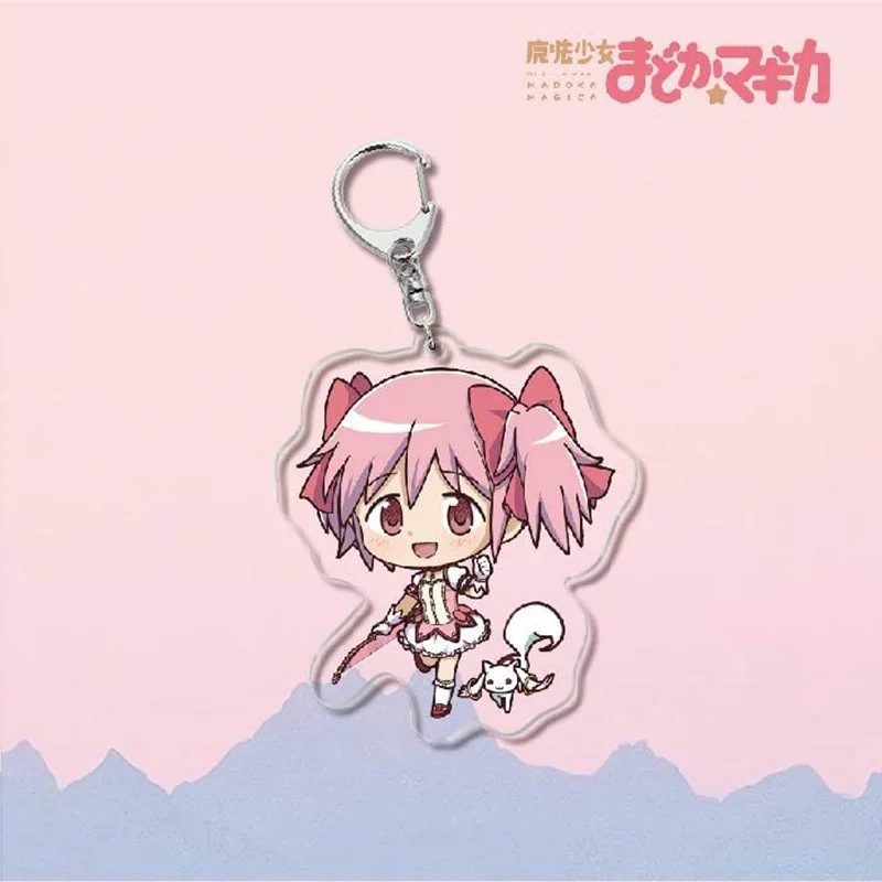 Hot Cartoon Puella Magi Madoka Magica Anime Figure Tomoe Mami Miki Sayaka Sakura Kyouko Acrylic Keychains Cute Pendant Xmas Gift