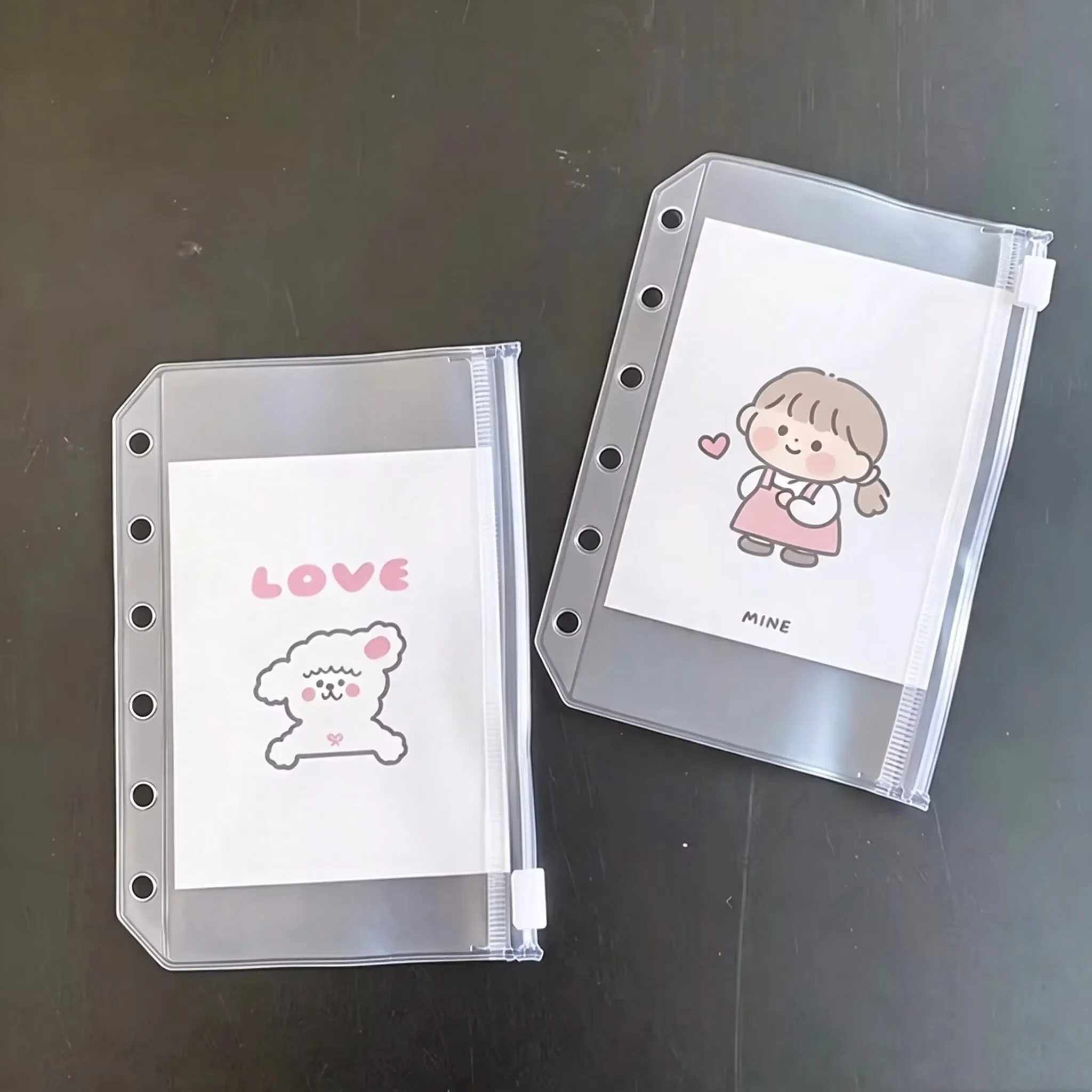 A5/A6 Binder Pockets Binder Zipper Folders For 6-Ring Notebook Binder Waterproof PVC Leaf Pouch Document Filing Bags