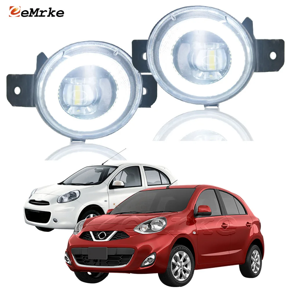 

Pair Led Cut-Line Lens Fog Light Lamp for Nissan March Micra K13 2010-2017 Front Bumper Angel Eye Daytime Running Lights