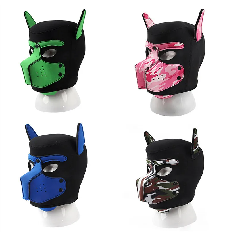 Unisex Sexy Costumes of Men Women Latex Open Mouth Hole Dog Headgear Full Face Fetish Mask Hood for Halloween Pupply Play Party