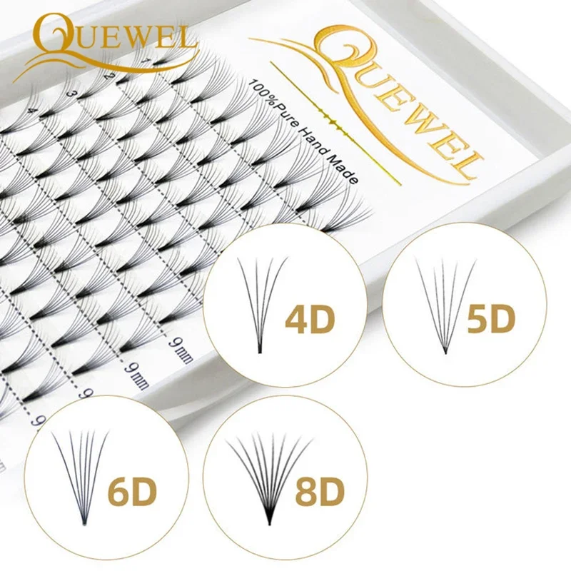 

Quewel 3D/4D/5D/6D/8D Premade Volume Fans Short Stem Russian Eyelash Extension Eyelashes Mink Silk Eyelash Extension C/D Curl