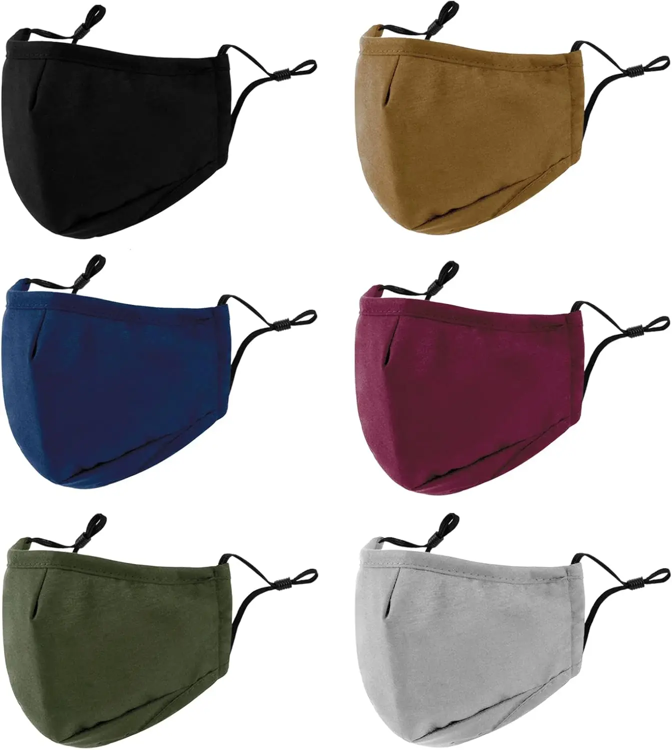

Washable Reusable 3-Ply Cloth Face Mask 6 Pack with Adjustable Ear Loops for Men and Women in Multiple Colors