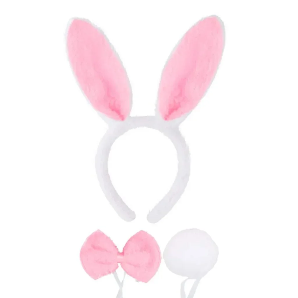 Bandeau de lapin noir blanc pour filles, bandeau de sauna, oreilles, queue droite, costume de cosplay d'Halloween, fête, 1 pièce