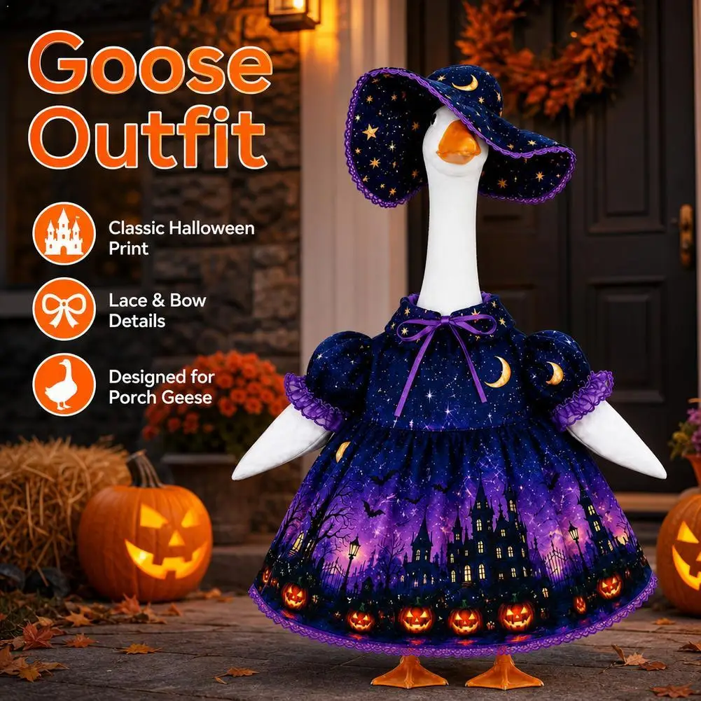 Halloween Porch Goose Clothes Outfit 23 Inch Spooky Lawn Statue Dress Hat Set Yard Patio Garden Seasonal Outdoor Lawn Ornament