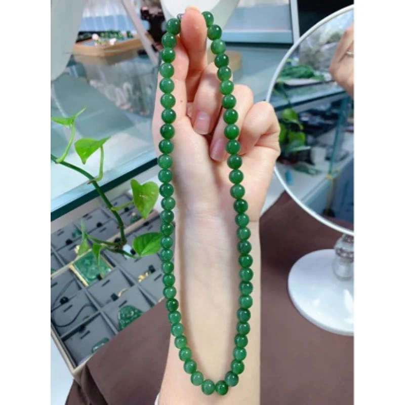 

Женское ожерелье из нефрита Хэтянь, круглые бусины цвета шпинатного зеленого, модное и универсальное.