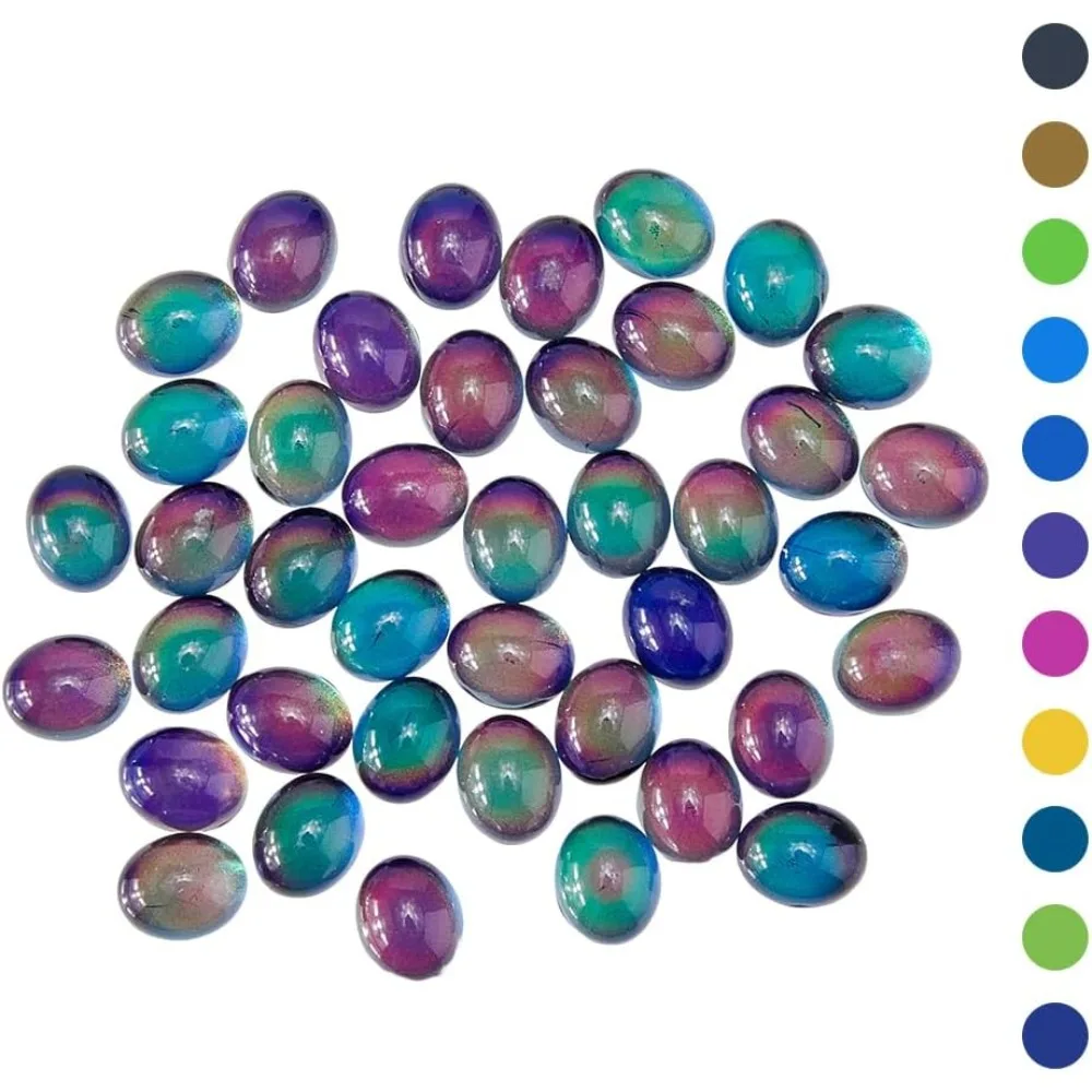 40pcs Black Oval Glass Cabochons Temperature Sensing Color Changing Cabochon Beads Translucent Changing Color Mood Glass