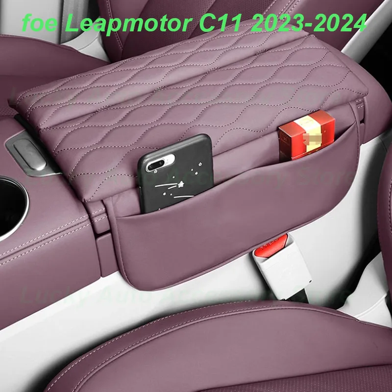 Car Center Armrest Box Leather Cover for Leapmotor C11 2023-2024 Central Console Case Heightening Pad Interior Accessories