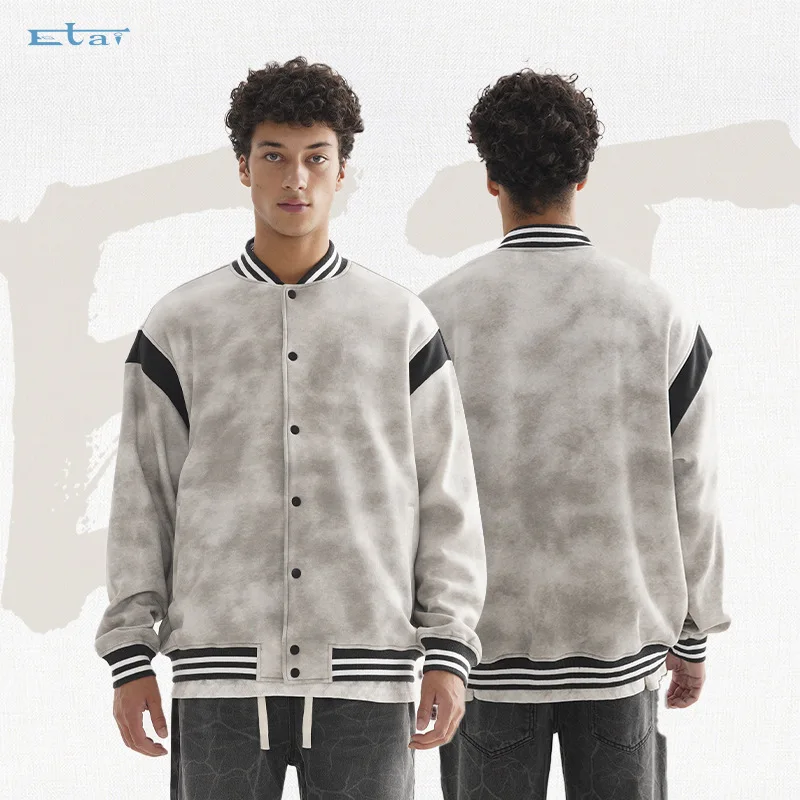 

quality heavy-stitched vintage baseball jacket for men suitable for autumn and winter casual cardigan with buttons outerwear