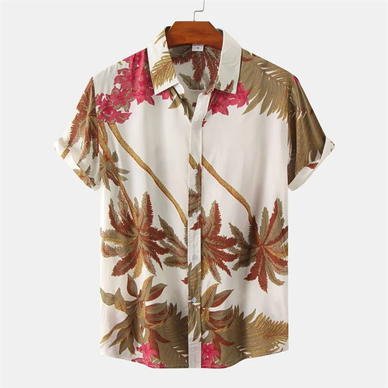 

Fashion Summer Hawaiian Shirt For Men Tree Leaves 3d Print Shirts Tropical Plants Graphics Lapel Short Sleeve Button Blouse