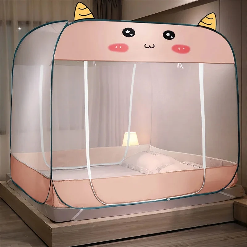 Catoon Large Square Top Yurt Mosquito Net Home Double Doors Full Bottom Mosquito Net Anti-fall Encryption Foldable Mosquito Net