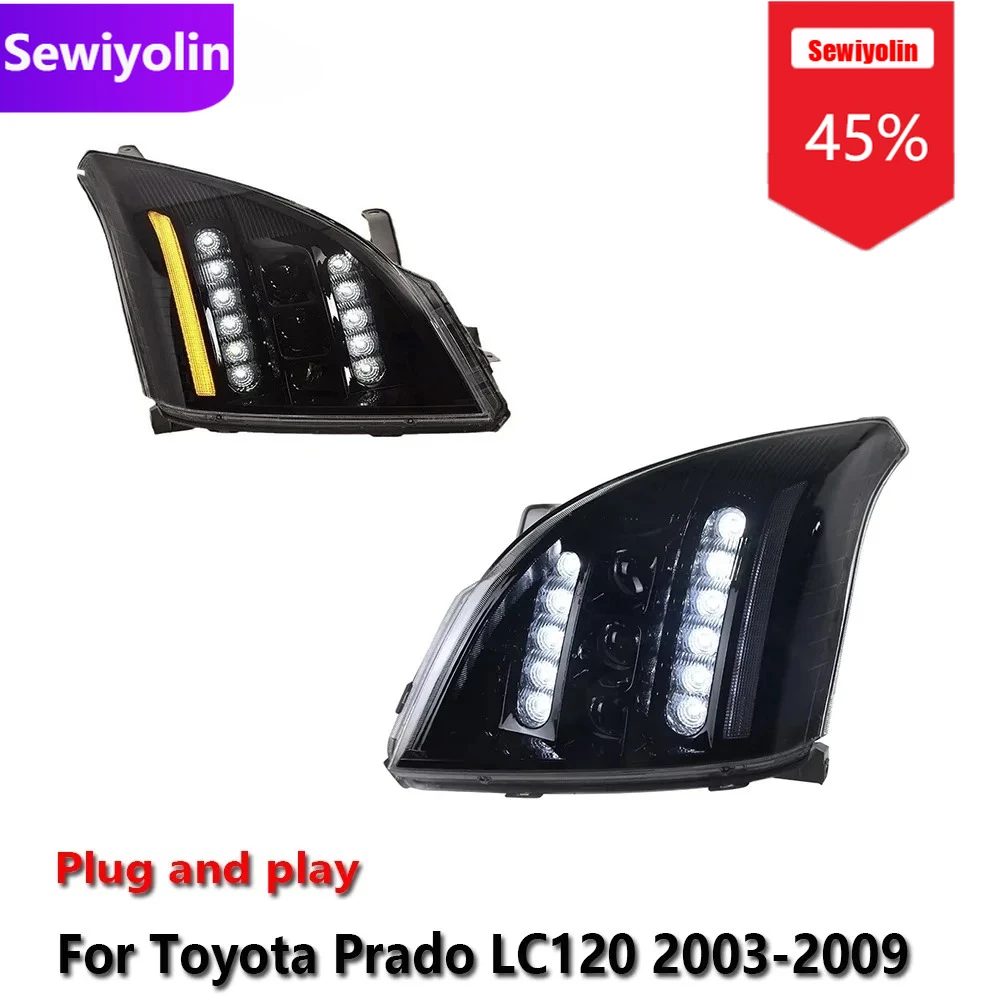 

Автомобильные светодиодные фары DRL в сборе для Toyota Prado LC120 2003-2009, противотуманные фары DRL, стоп-сигнал поворота, лампа Plug and Play