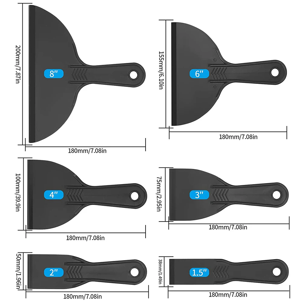 Raschietti in plastica da 1,5-8 pollici Set di taglierine per mastice in plastica multiuso Riparazione Spatola di riempimento Raschietto Rimozione carta da parati per vernice