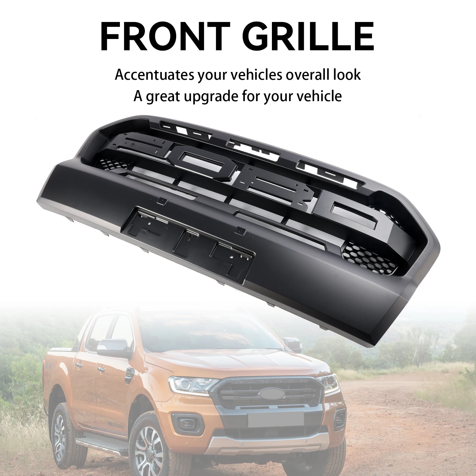 Matt Black Ranger Raptor Style Front Bumper Grille Fit for Ford Ranger 2019-2023 T8