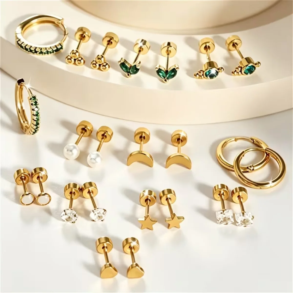 316L Edelstahl 12 Paar Hypoallergene Herz-Stern-Ohrstecker Schrauben-Kugel Runde Ohrringe für Damen Ohrknorpel-Piercing – Detail 6