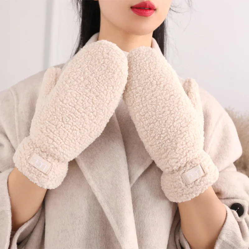 Thick Warm Plush Lamb Wool Gloves Women Winter Faux Fur Gloves Outdoor Guantes Driving Glove Sports Mittens Thermal Hand Warmers