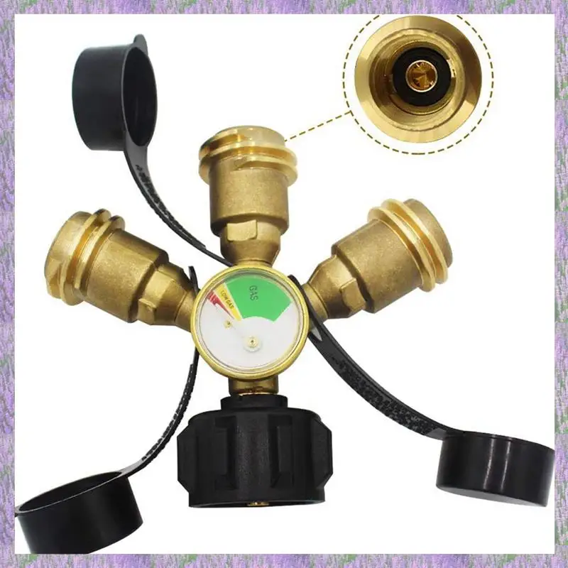 A63K-2X Splitter propano a 3 vie con manometro e valvola di intercettazione, splitter per gas propano a 3 Y, adattatore per calibro a T per serbatoio propano LP