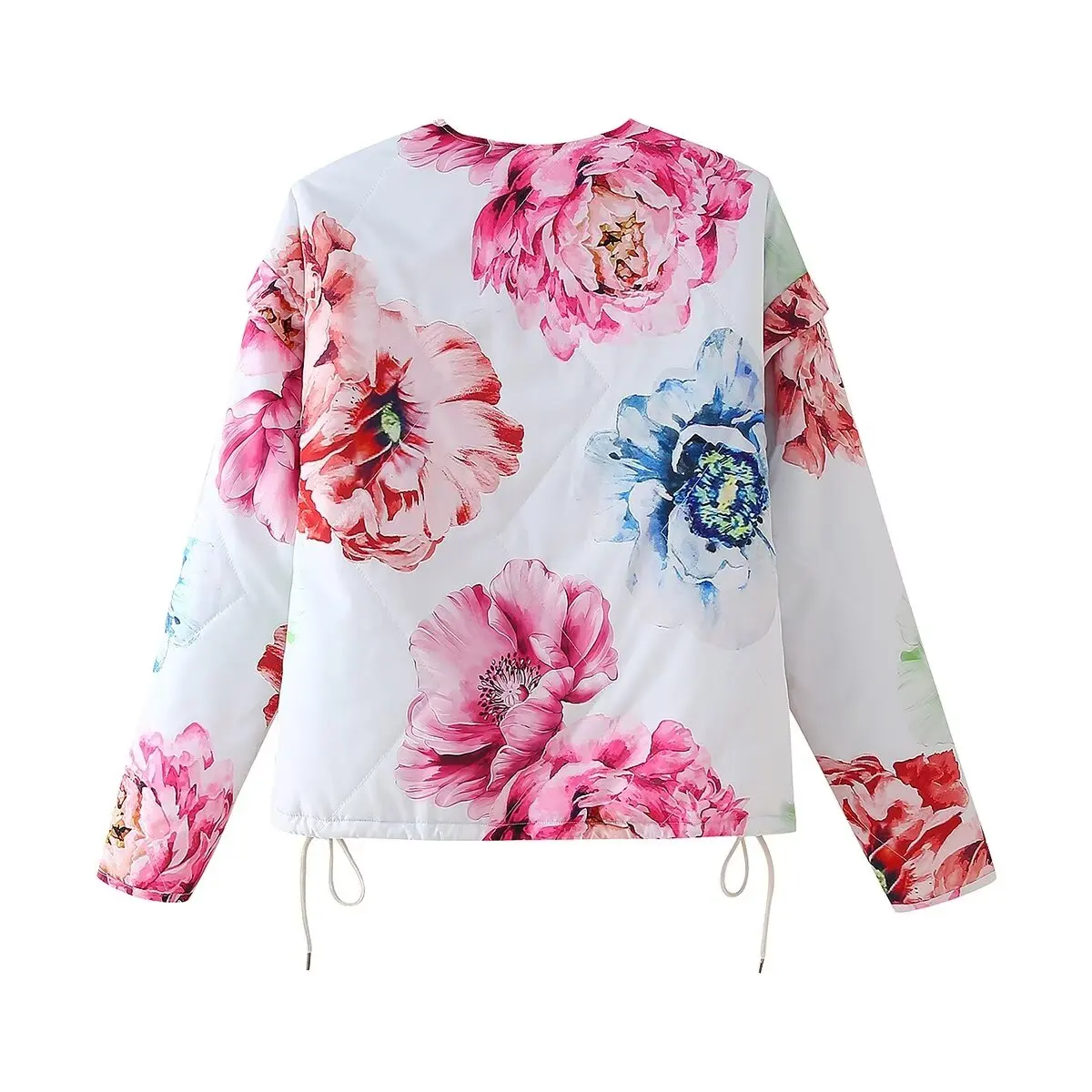 Cross-border autumn and winter new fashion all-match round neck flower print cotton jacket