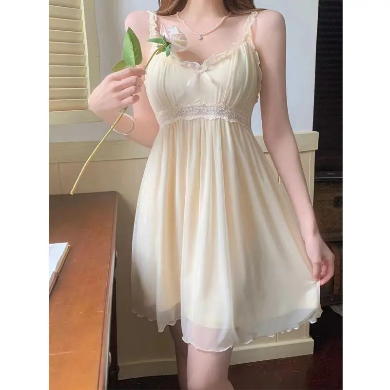 Summer New Women's Pajamas Homewear Dress Femalet Causal Solid Dress Japanese Girl Sweet Elegant Dress Homewear