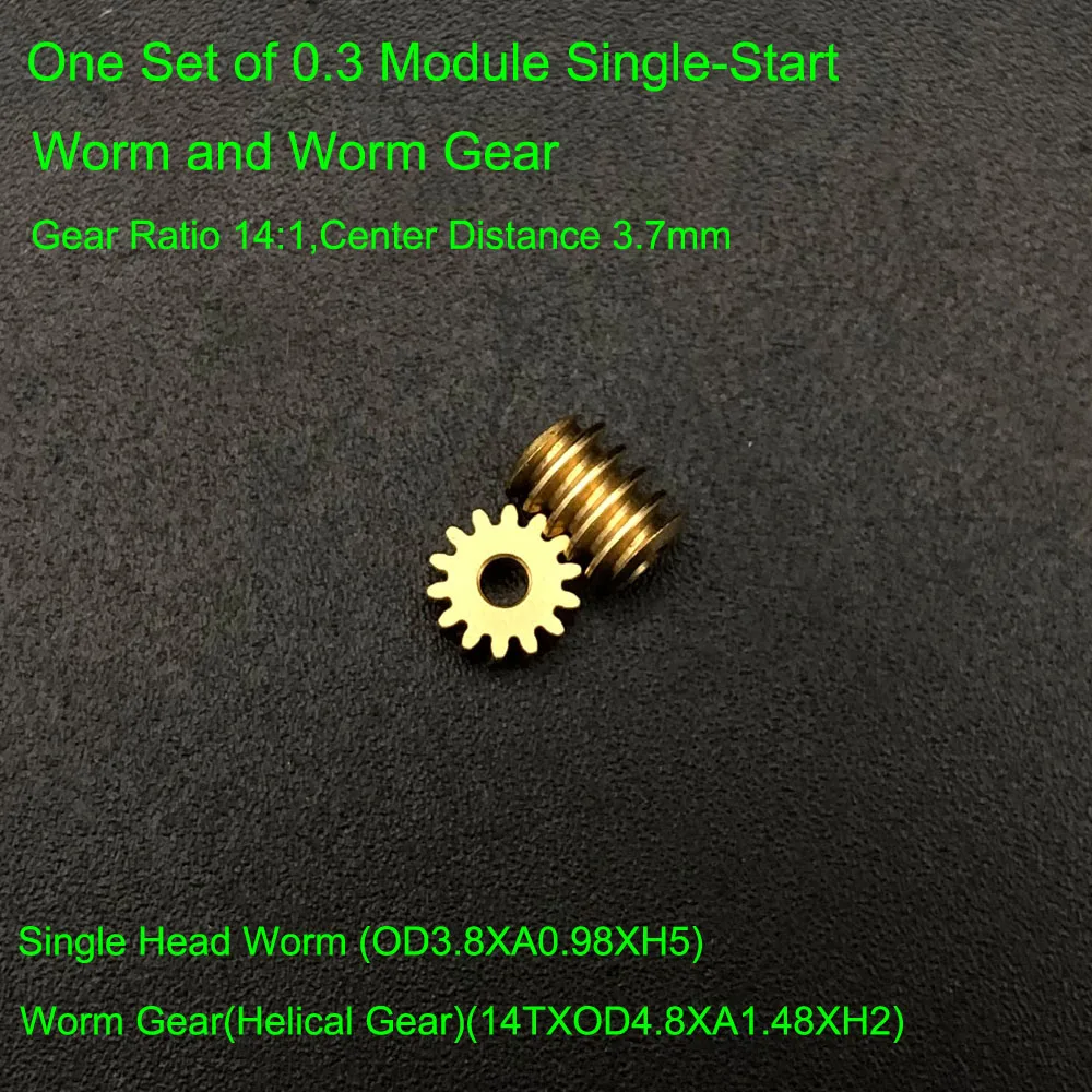 0.3 Modulus Brass Worm Gear Single-Head Worm 3.8x5mm Bore 0.98mm + 14T Worm Wheel (14:1 Reduction) 4.8x2mm 1.48mm Aperture 1.5A