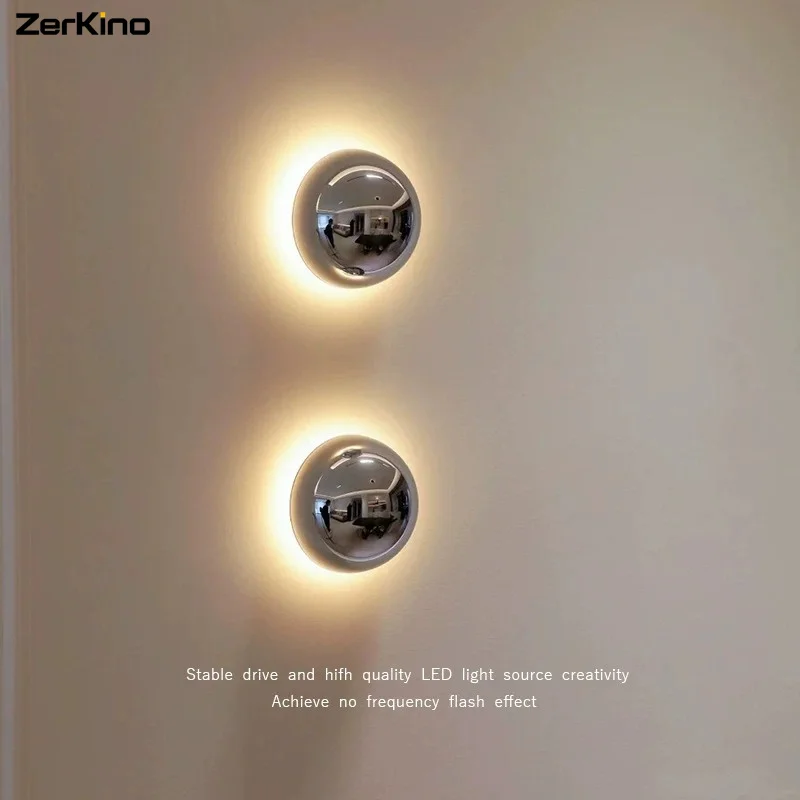Modern Bauhaus Minimalist Plated Silver Electroplated Round Wall Lamp,LED Atmosphere Corridor Stairs Lunar Eclipse Bedside Lamp